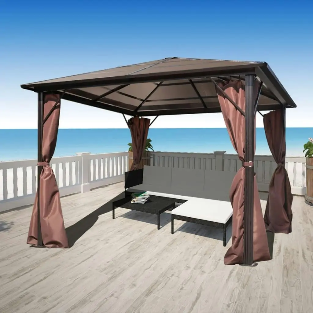 Gazebo with Curtain Brown Aluminium 300 x 300 cm 41625