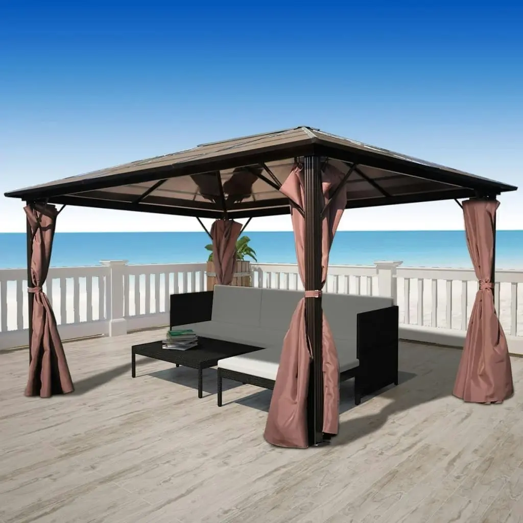 Gazebo with Curtain Brown Aluminium 400 x 300 cm 41626