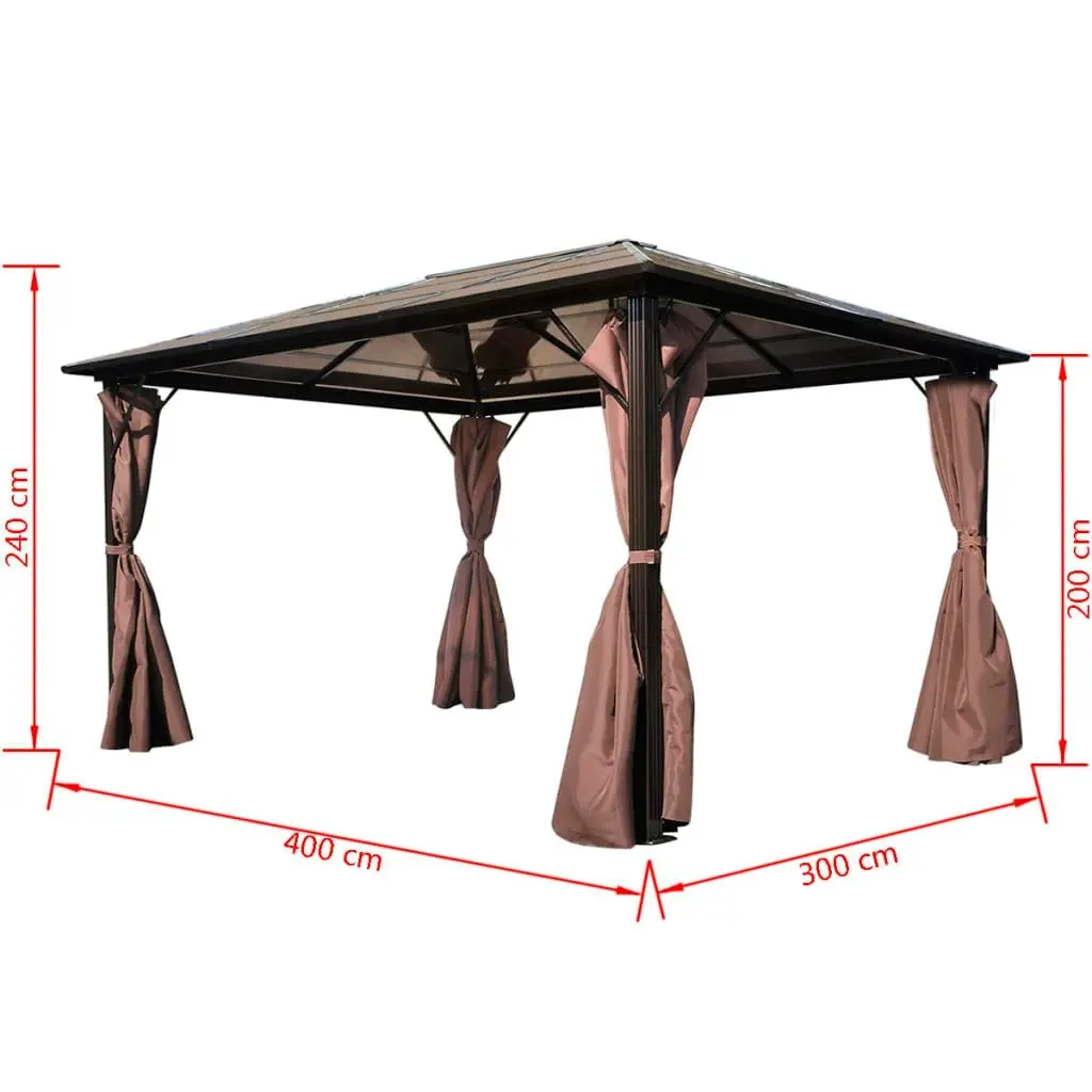 Gazebo with Curtain Brown Aluminium 400 x 300 cm 41626