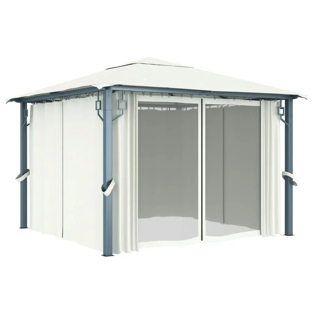 Gazebo with Curtain 300x300 cm Cream Aluminium 48042