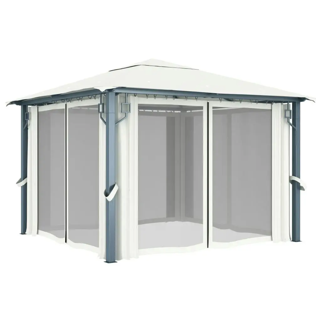 Gazebo with Curtain 300x300 cm Cream Aluminium 48042