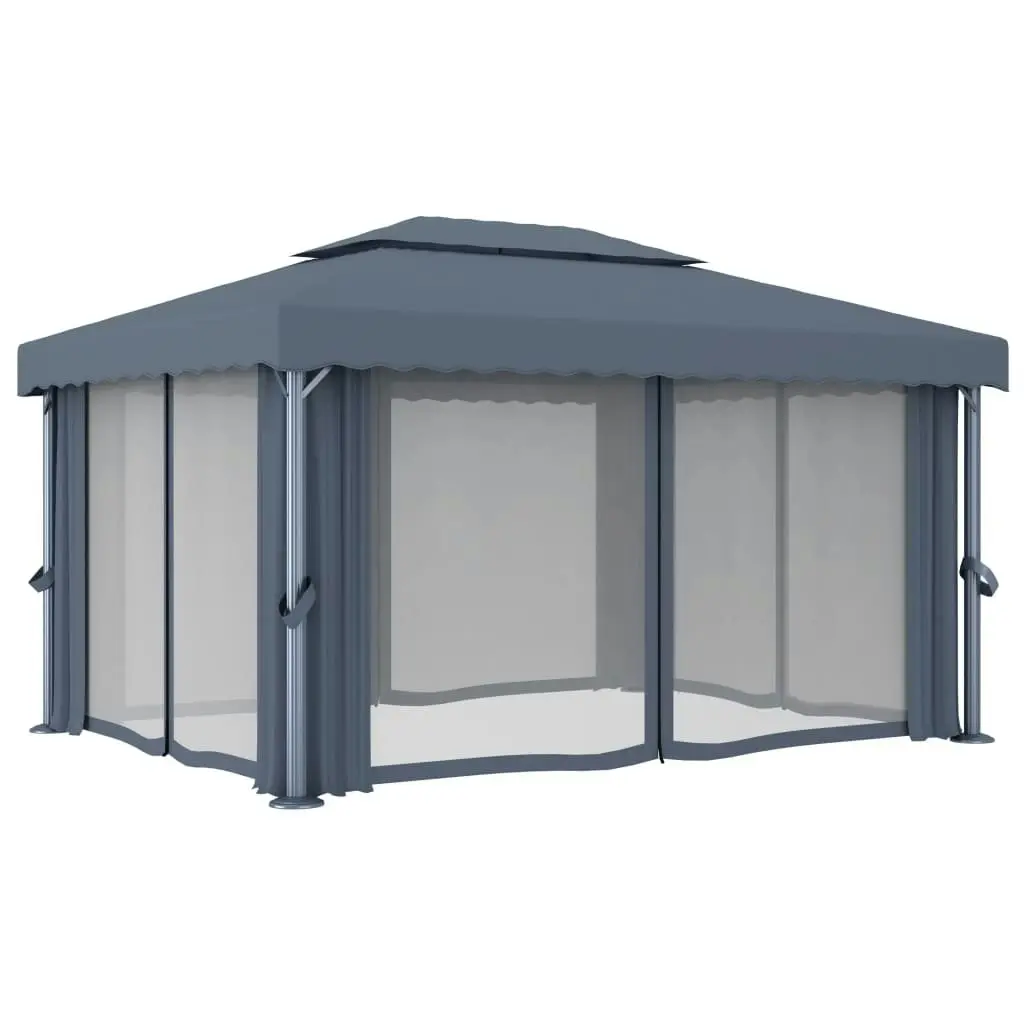 Gazebo with Curtain 4x3 m Anthracite Aluminium 3053376