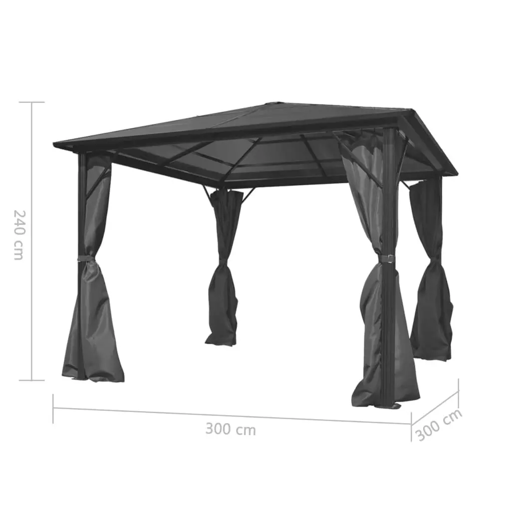 Gazebo with Curtain Anthracite Aluminium 300x300 cm 44889