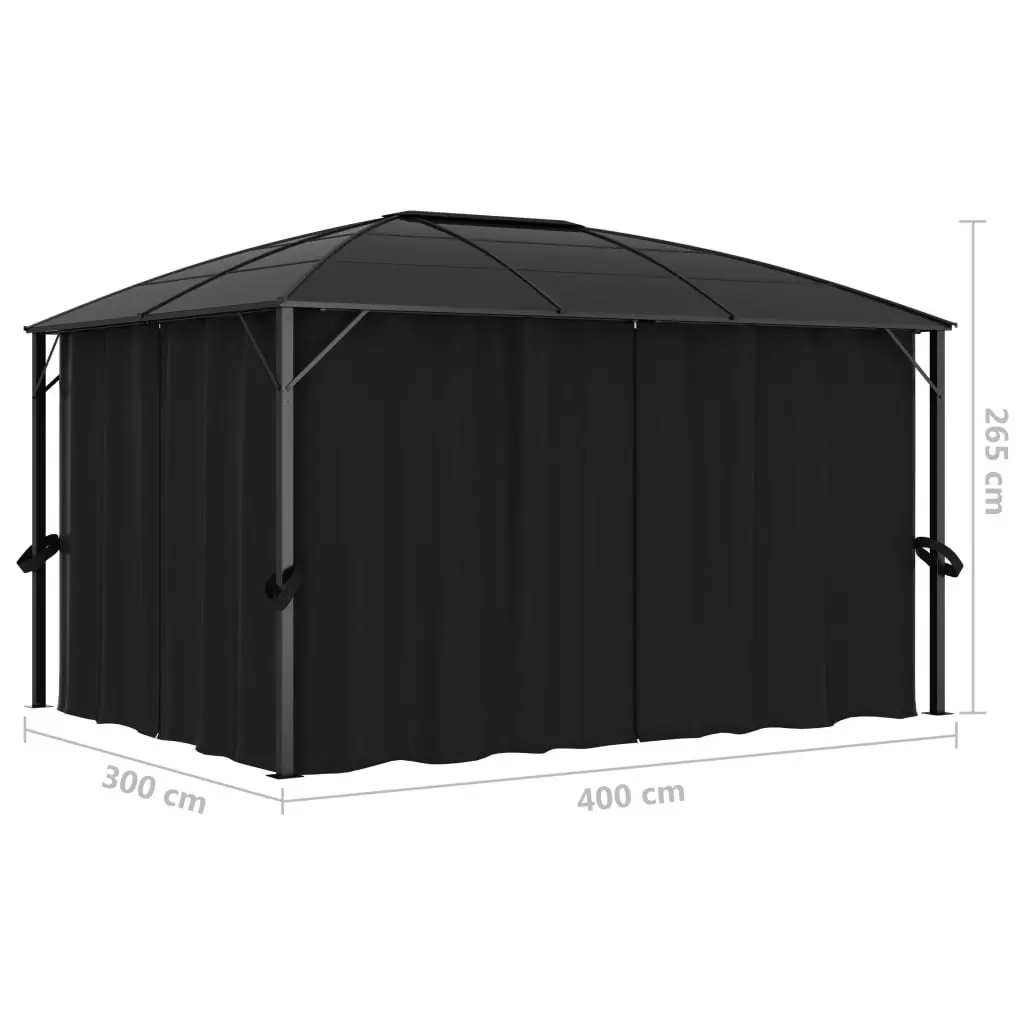 Gazebo with Curtains 400x300x265 cm Anthracite 48601