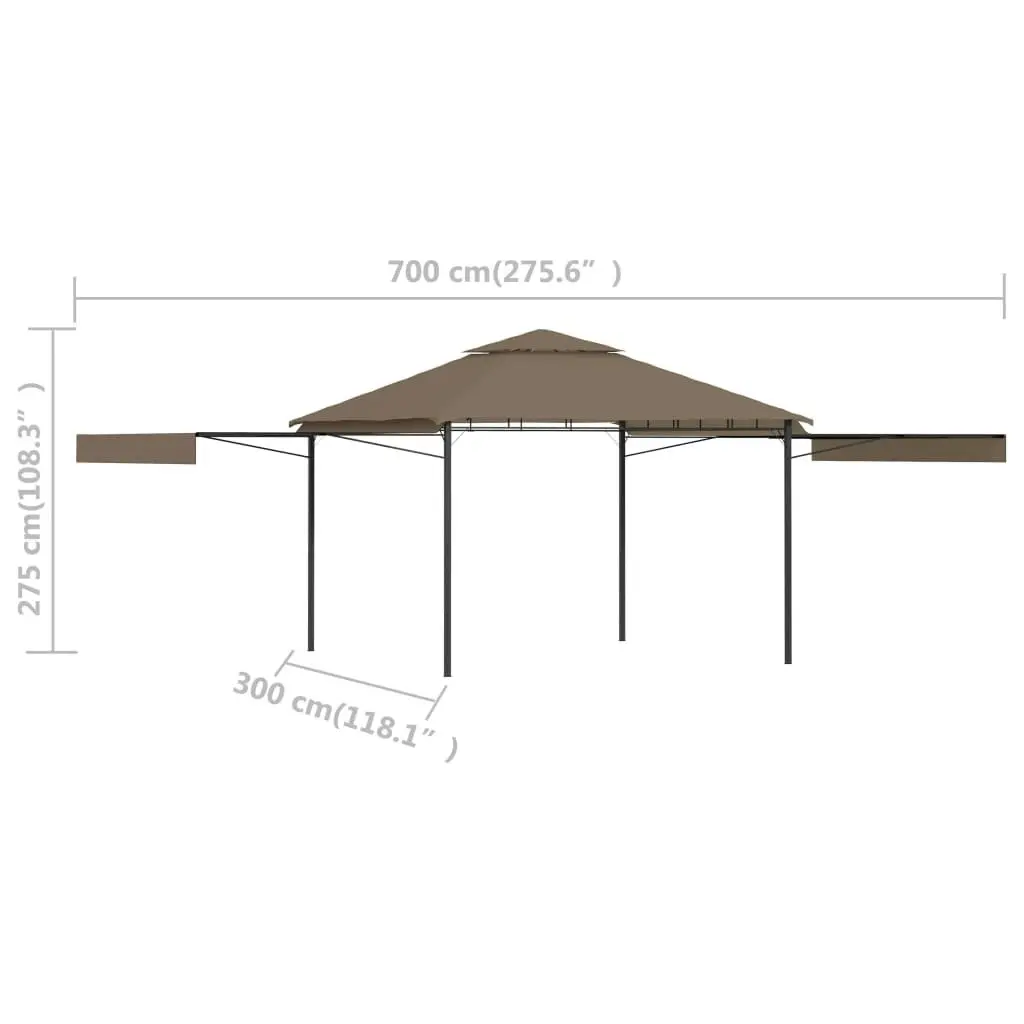 Gazebo with Double Extending Roofs 3x3x2.75 m Taupe 180g/mÂ² 312268