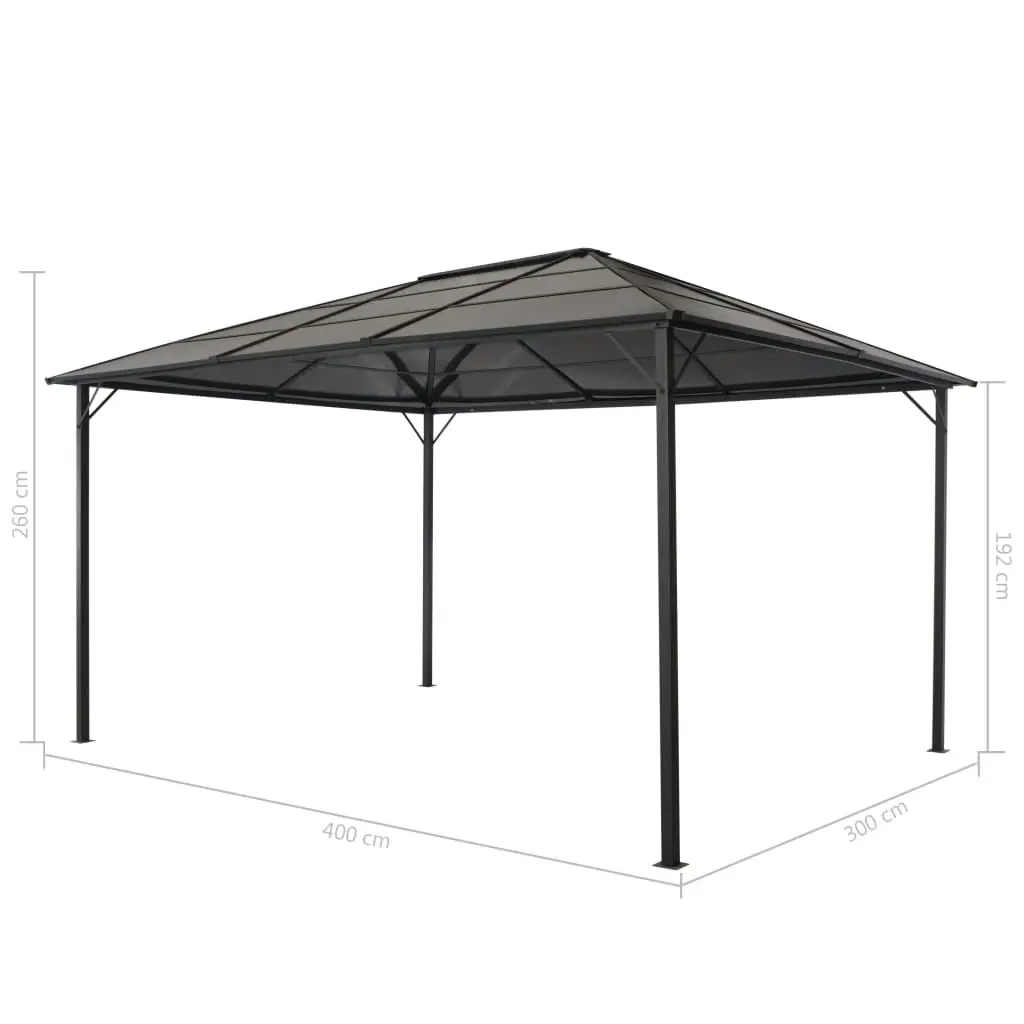 Gazebo with Roof Aluminium 4x3x2.6 m Black 44643