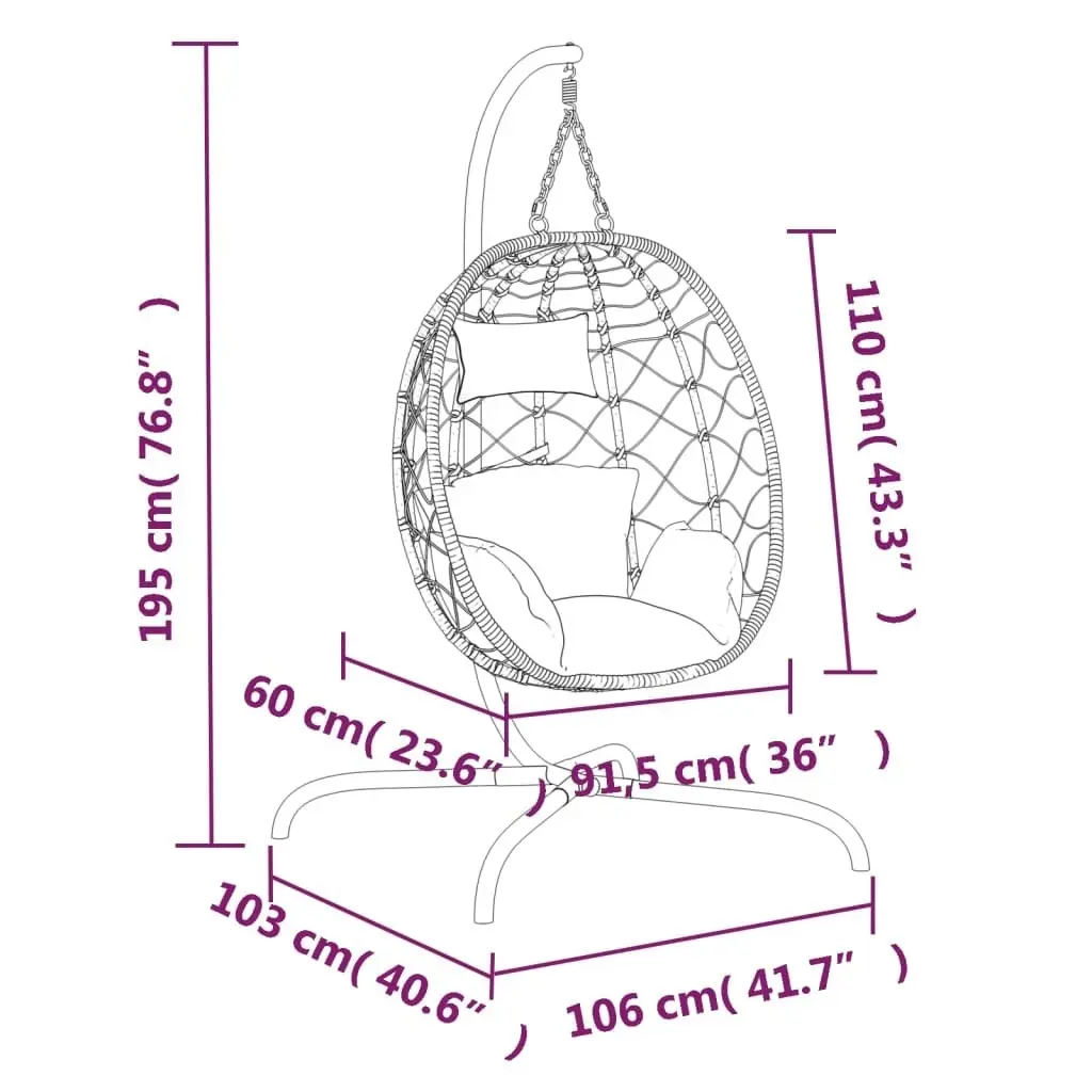 Hanging Egg Chair with Cushion Cream White Poly Rattan&Steel 360046