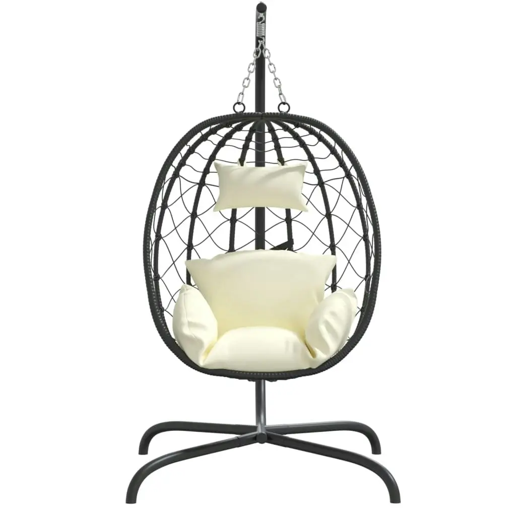 Hanging Egg Chair with Cushion Cream White Poly Rattan&Steel 360046