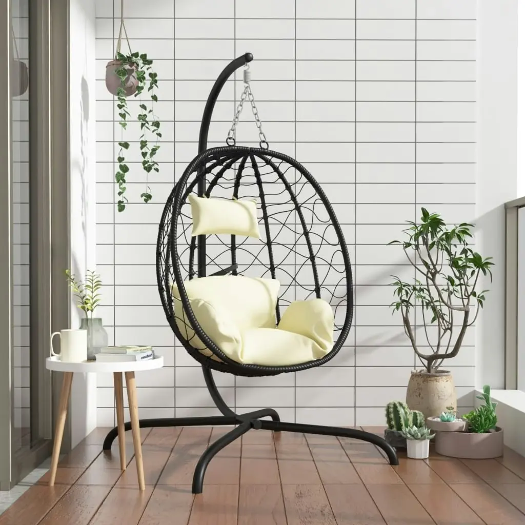 Hanging Egg Chair with Cushion Cream White Poly Rattan&Steel 360046