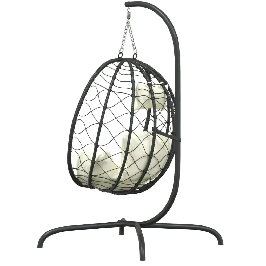 Hanging Egg Chair with Cushion Cream White Poly Rattan&Steel 360046