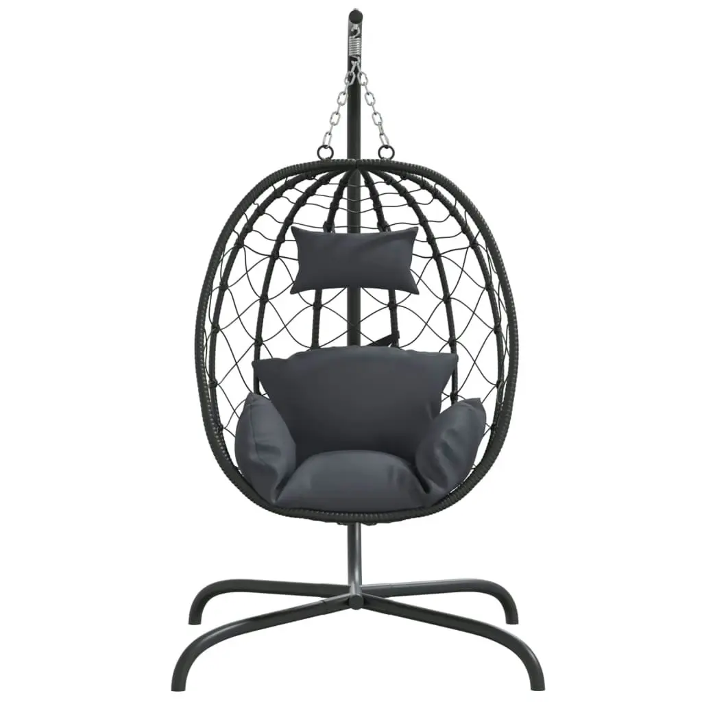 Hanging Egg Chair with Cushion Anthracite Poly Rattan&Steel 360045