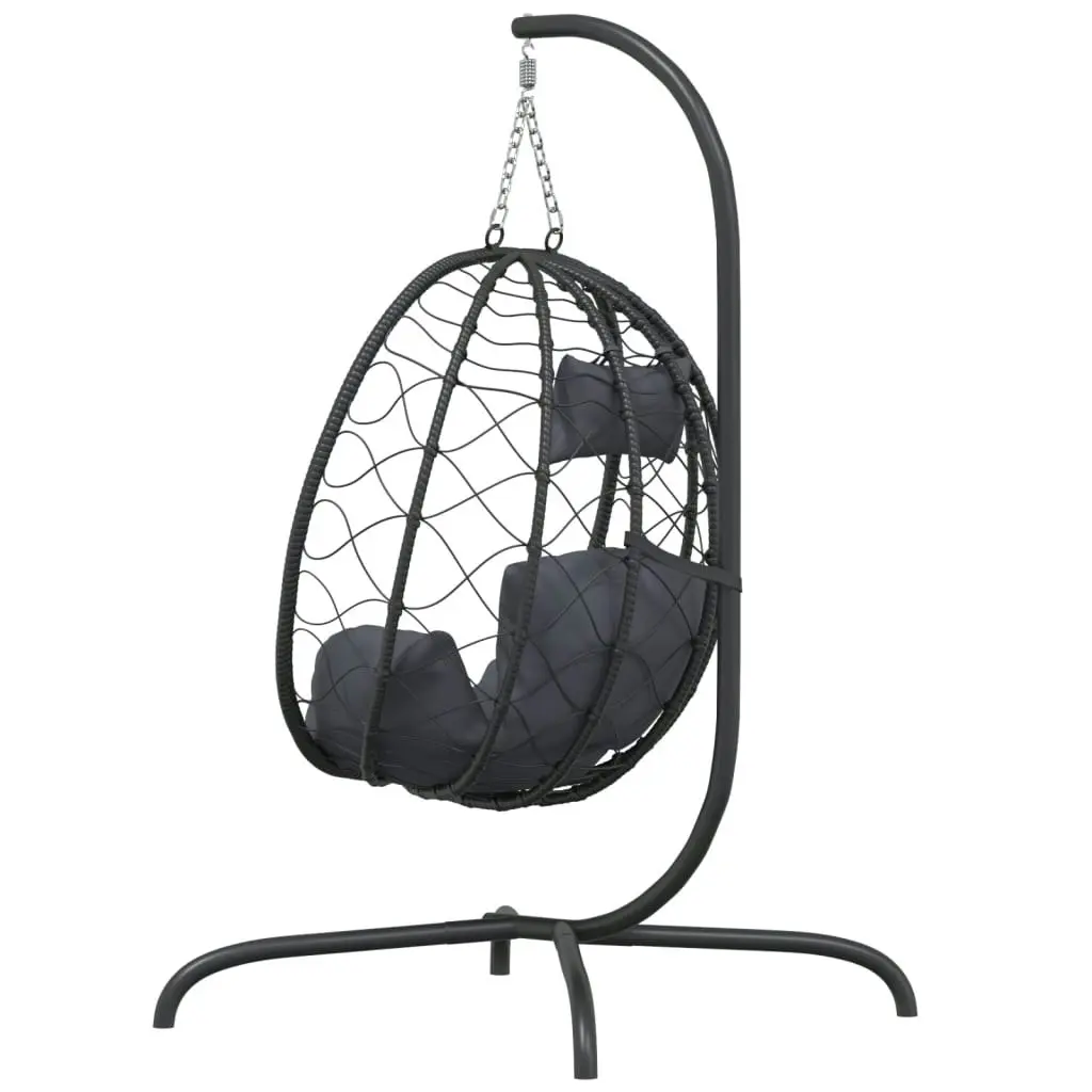 Hanging Egg Chair with Cushion Anthracite Poly Rattan&Steel 360045