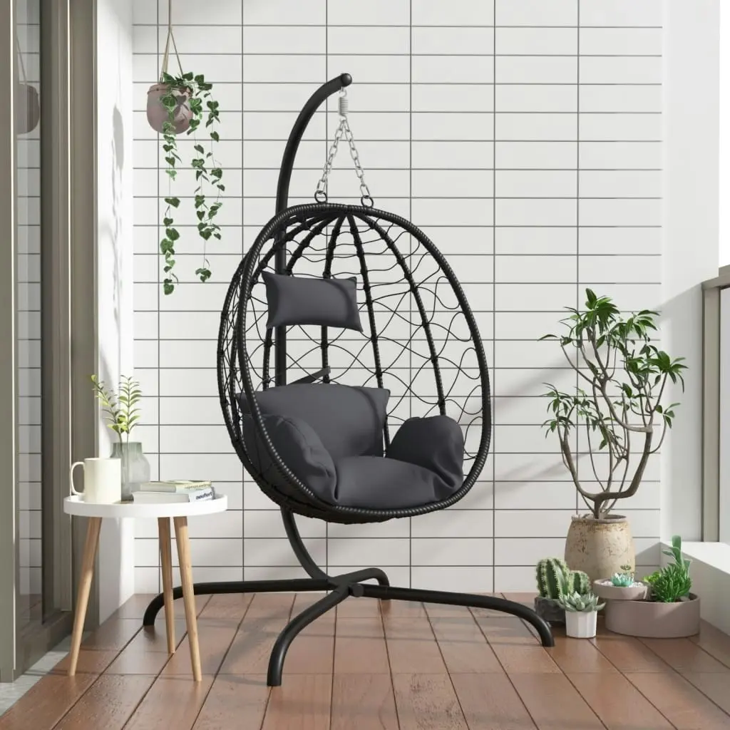 Hanging Egg Chair with Cushion Anthracite Poly Rattan&Steel 360045