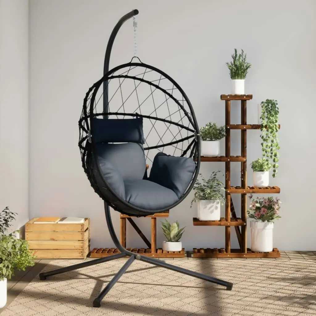 Hanging Egg Chair with Stand Anthracite Rattan and Steel 4007402