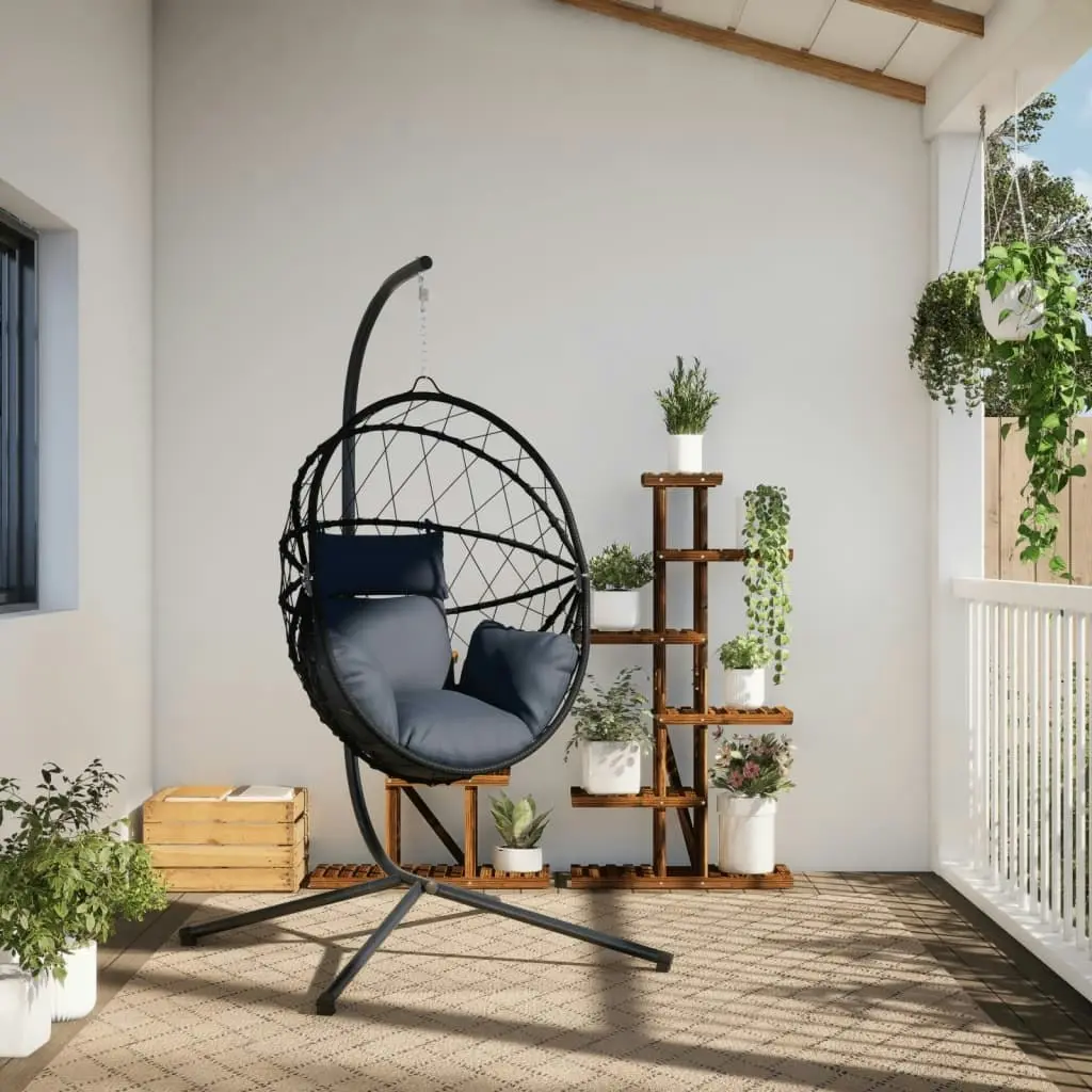 Hanging Egg Chair with Stand Anthracite Rattan and Steel 4007402