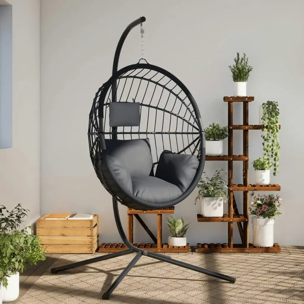 Hanging Egg Chair with Stand Anthracite Rattan and Steel 4007405