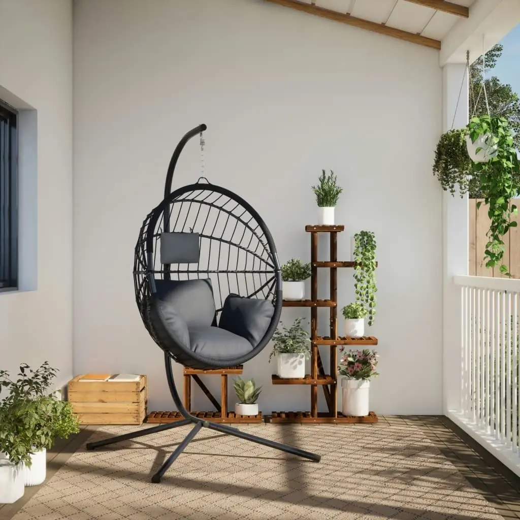 Hanging Egg Chair with Stand Anthracite Rattan and Steel 4007405