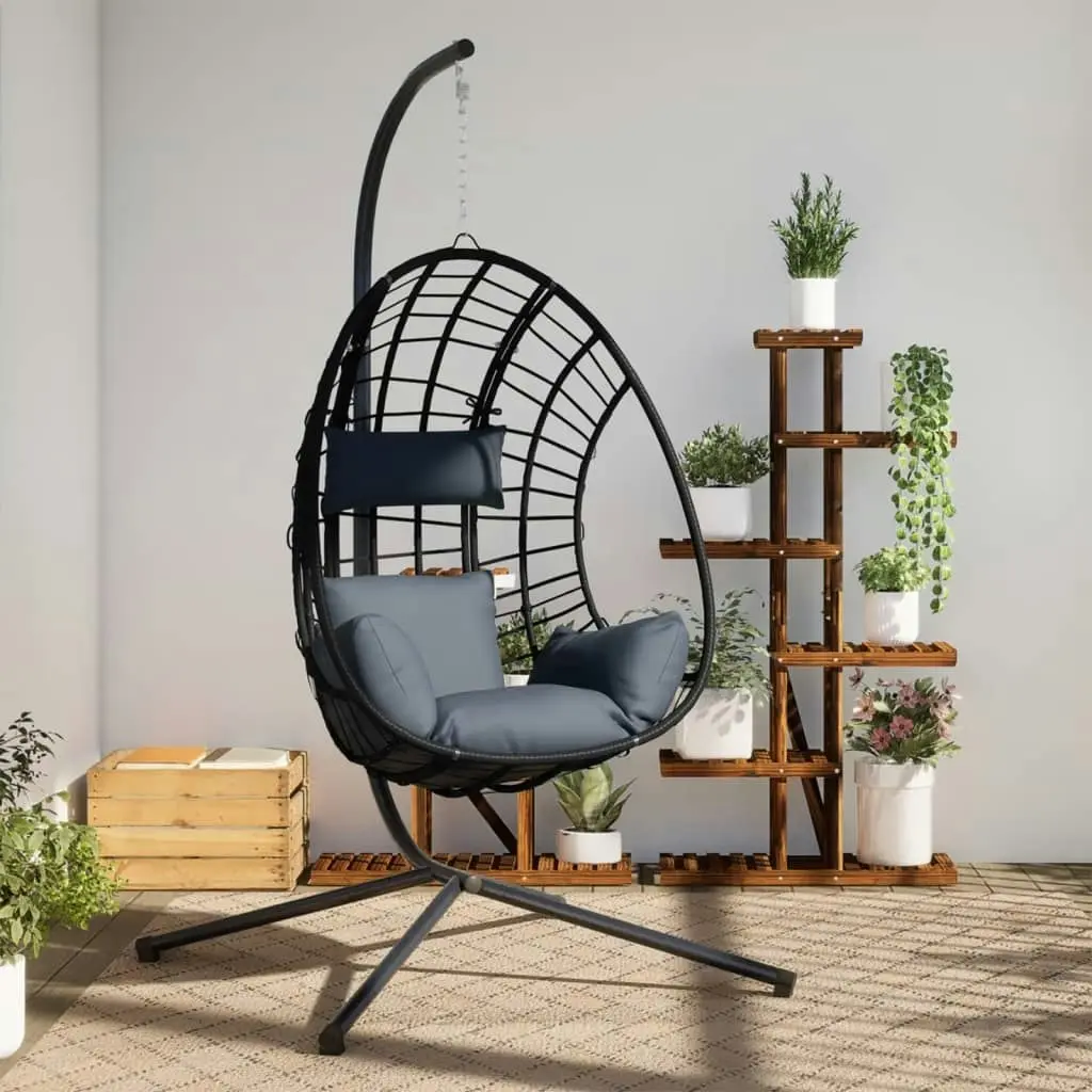 Hanging Egg Chair with Stand Anthracite Rattan and Steel 4007409