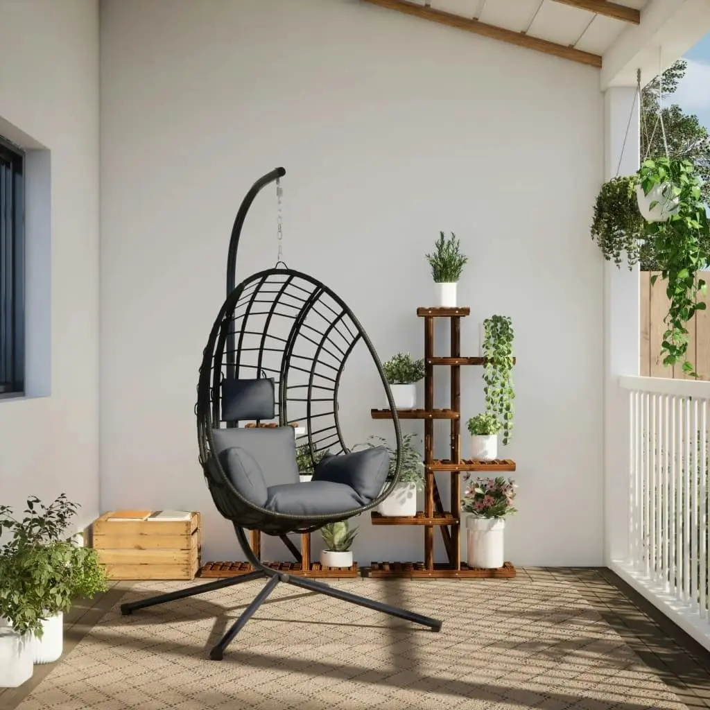 Hanging Egg Chair with Stand Anthracite Rattan and Steel 4007409