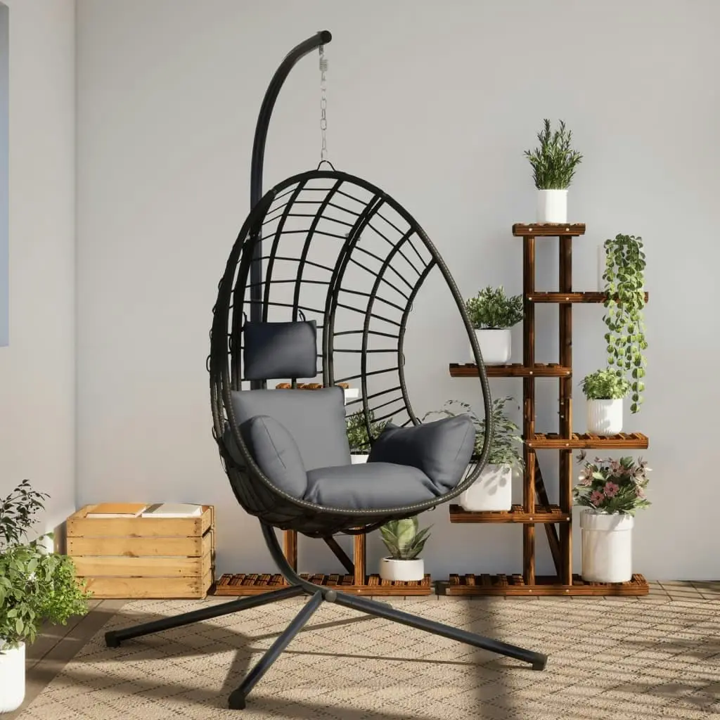 Hanging Egg Chair with Stand Anthracite Rattan and Steel 4007409