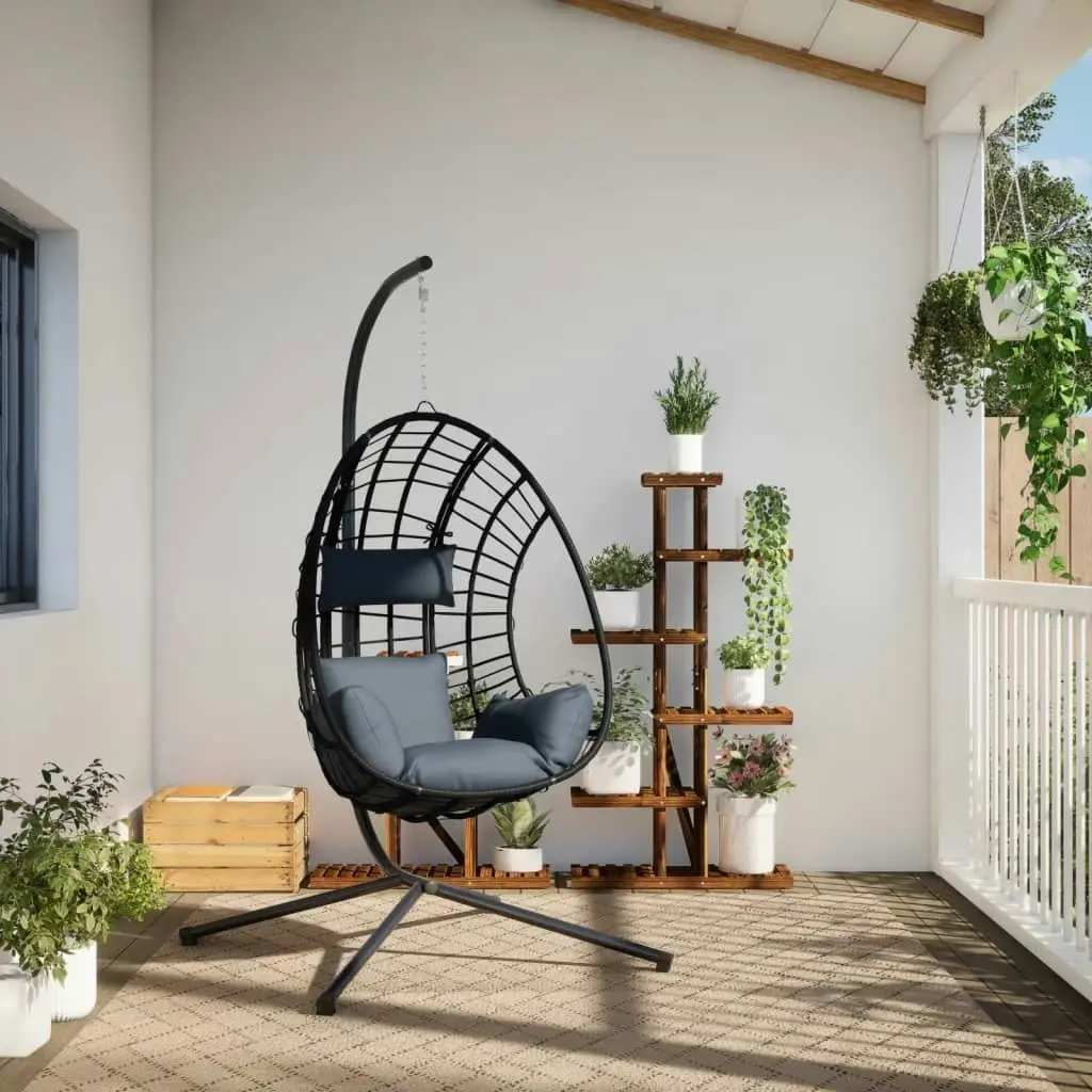 Hanging Egg Chair with Stand Anthracite Rattan and Steel 4007409