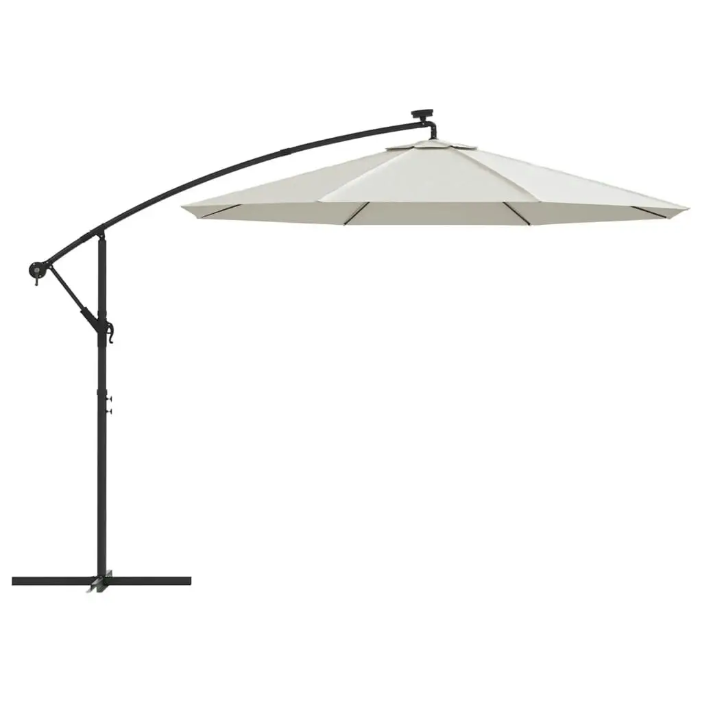 Hanging Parasol with LED Lighting 300 cm Sand Metal Pole 42970