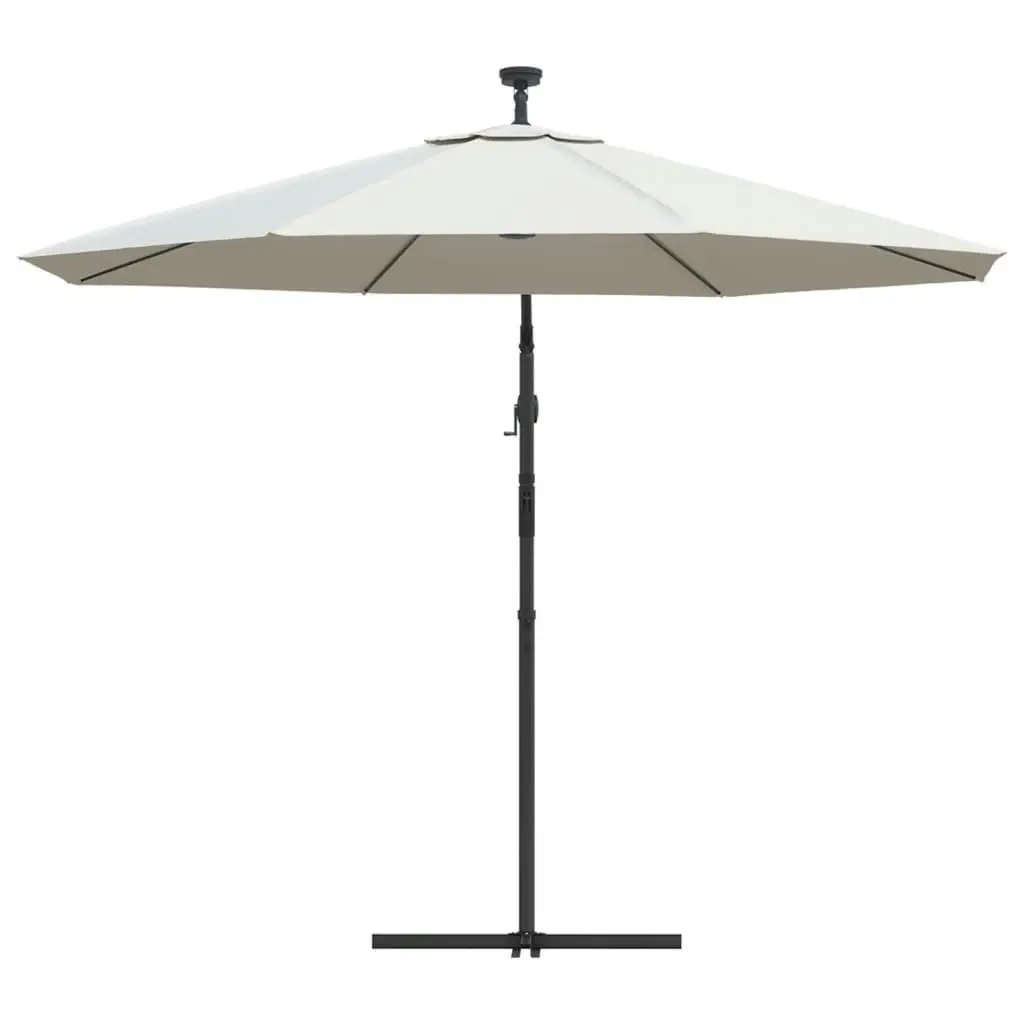 Hanging Parasol with LED Lighting 300 cm Sand Metal Pole 42970