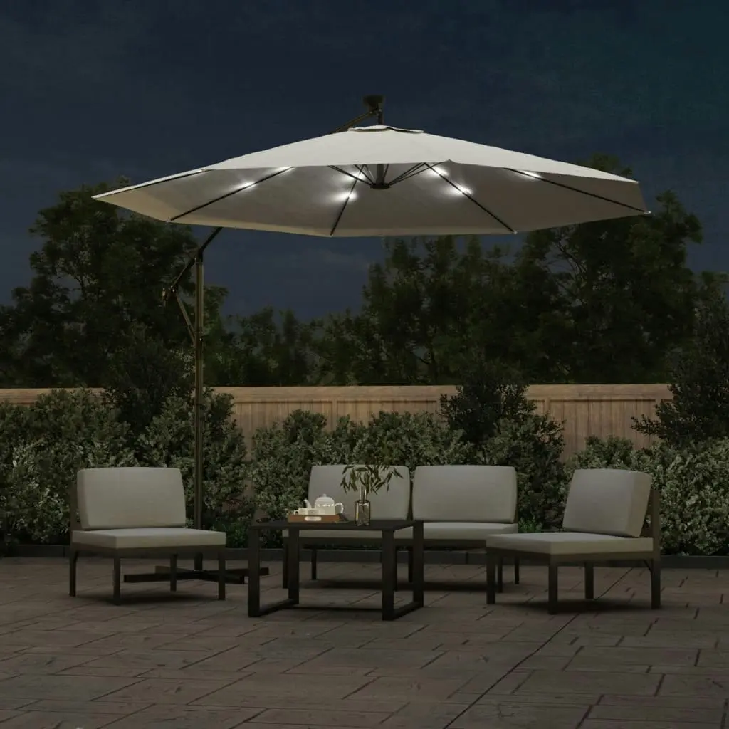 Hanging Parasol with LED Lighting 300 cm Sand Metal Pole 42970