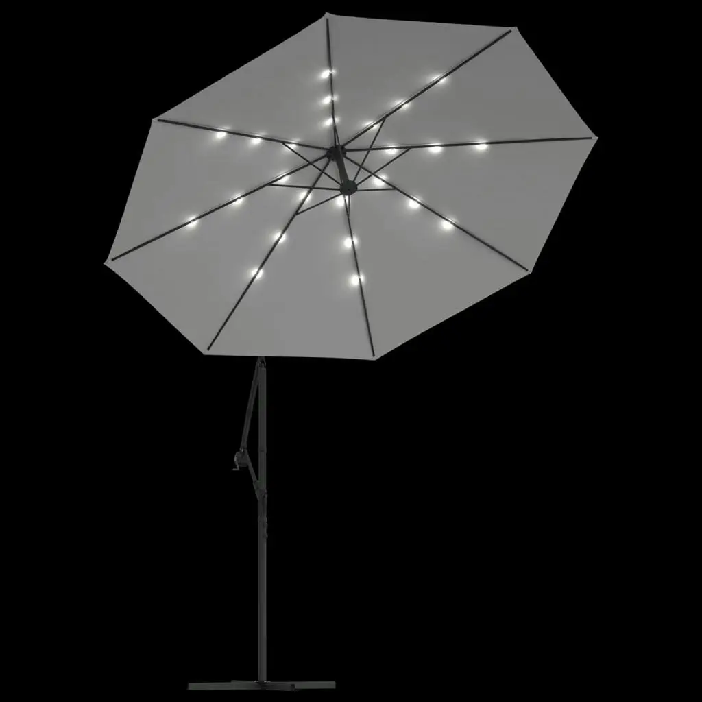 Hanging Parasol with LED Lighting 300 cm Sand Metal Pole 42970