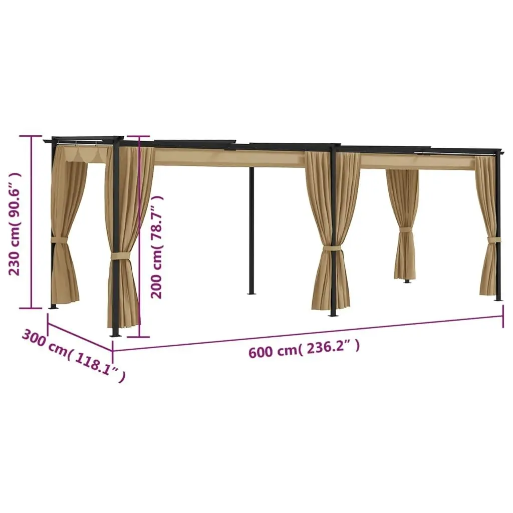 Gazebo with Curtains 6x3 m Taupe Steel 313900