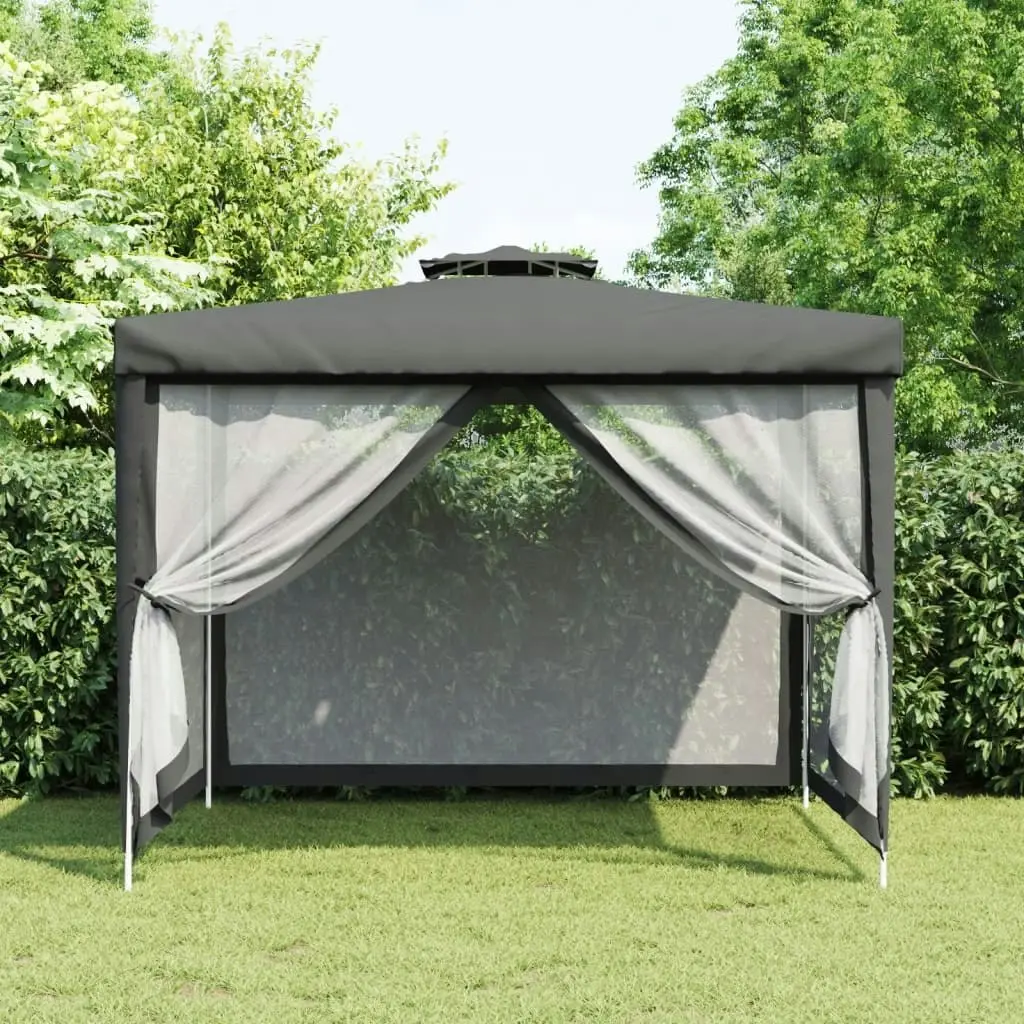 Gazebo with Double Roof Anthracite 3x3x2.68 m Fabric 362625