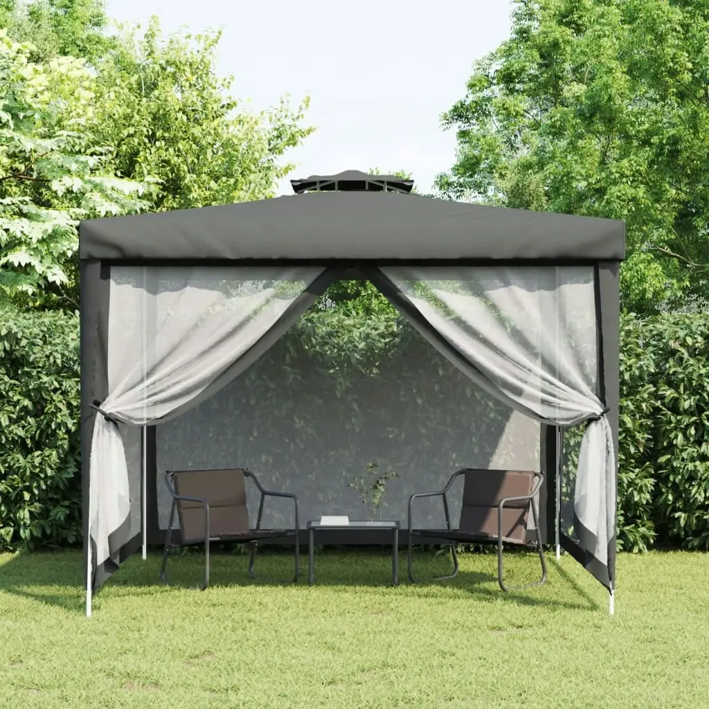 Gazebo with Double Roof Anthracite 3x3x2.68 m Fabric 362625