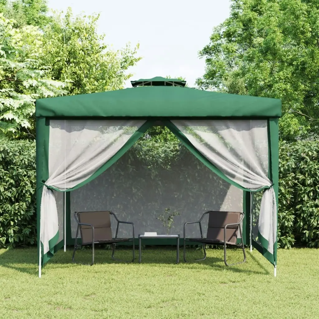 Gazebo with Double Roof Green 3x3x2.68 m Fabric 362626