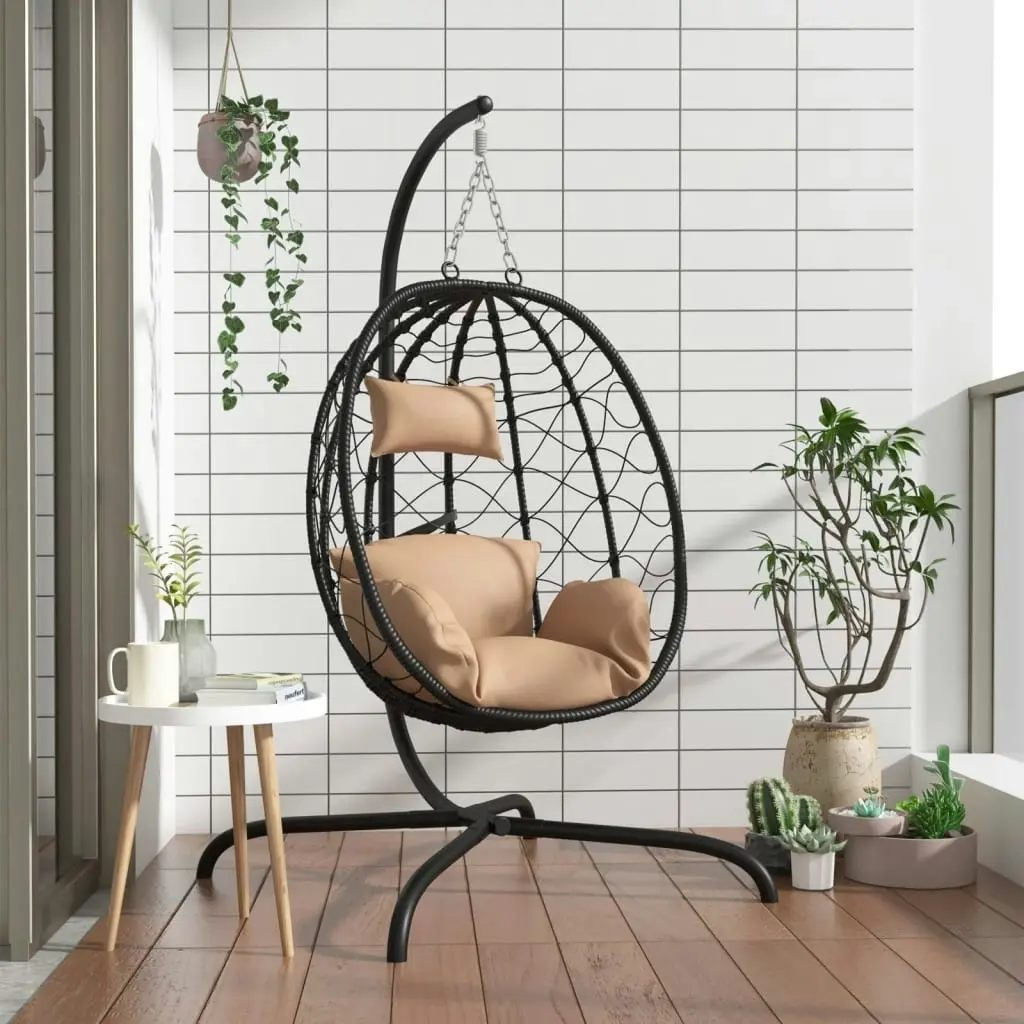 Hanging Egg Chair with Cushion Taupe Poly Rattan&Steel 360047