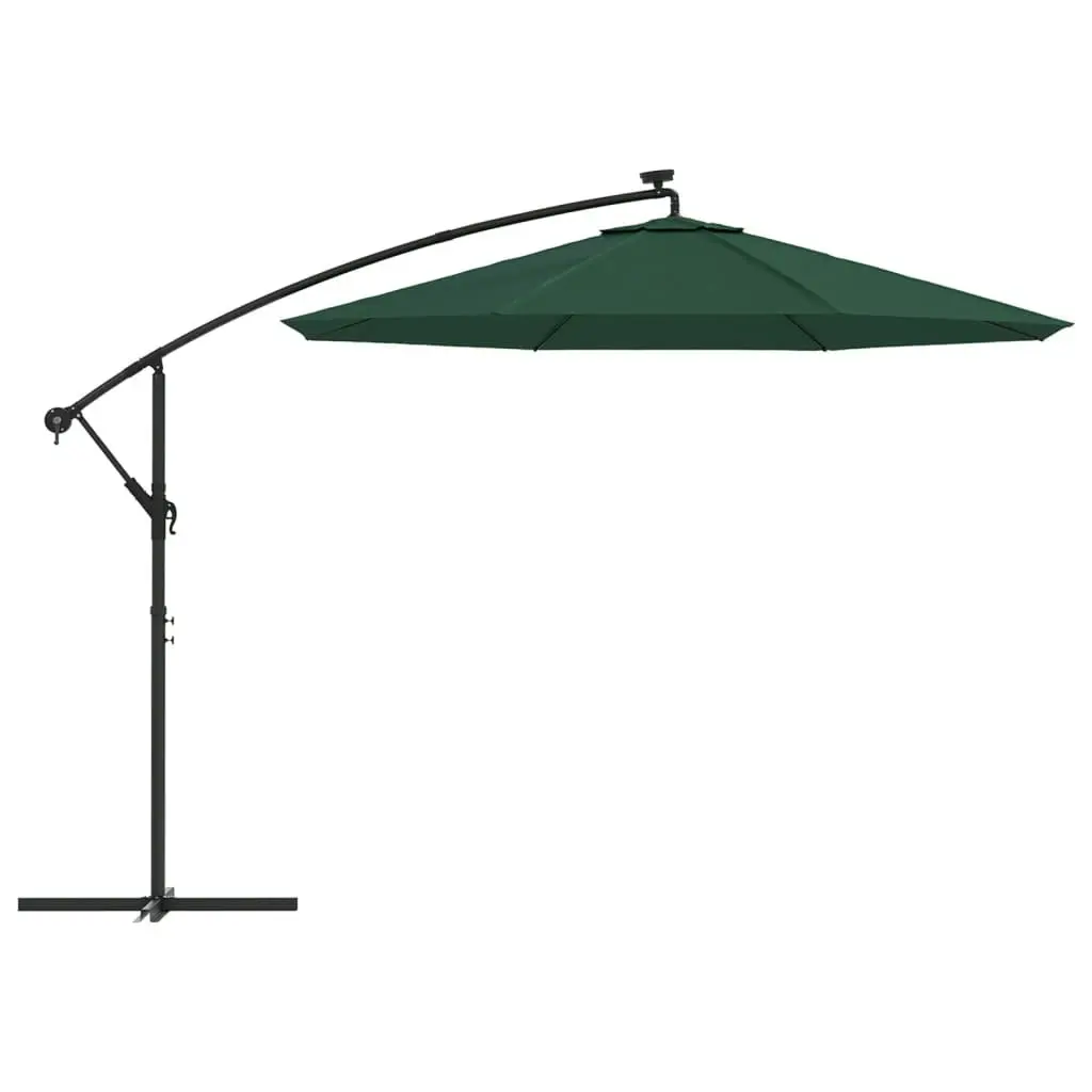 Hanging Parasol with LED Lighting 300 cm Green Metal Pole 42969