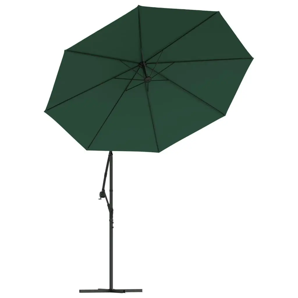 Hanging Parasol with LED Lighting 300 cm Green Metal Pole 42969