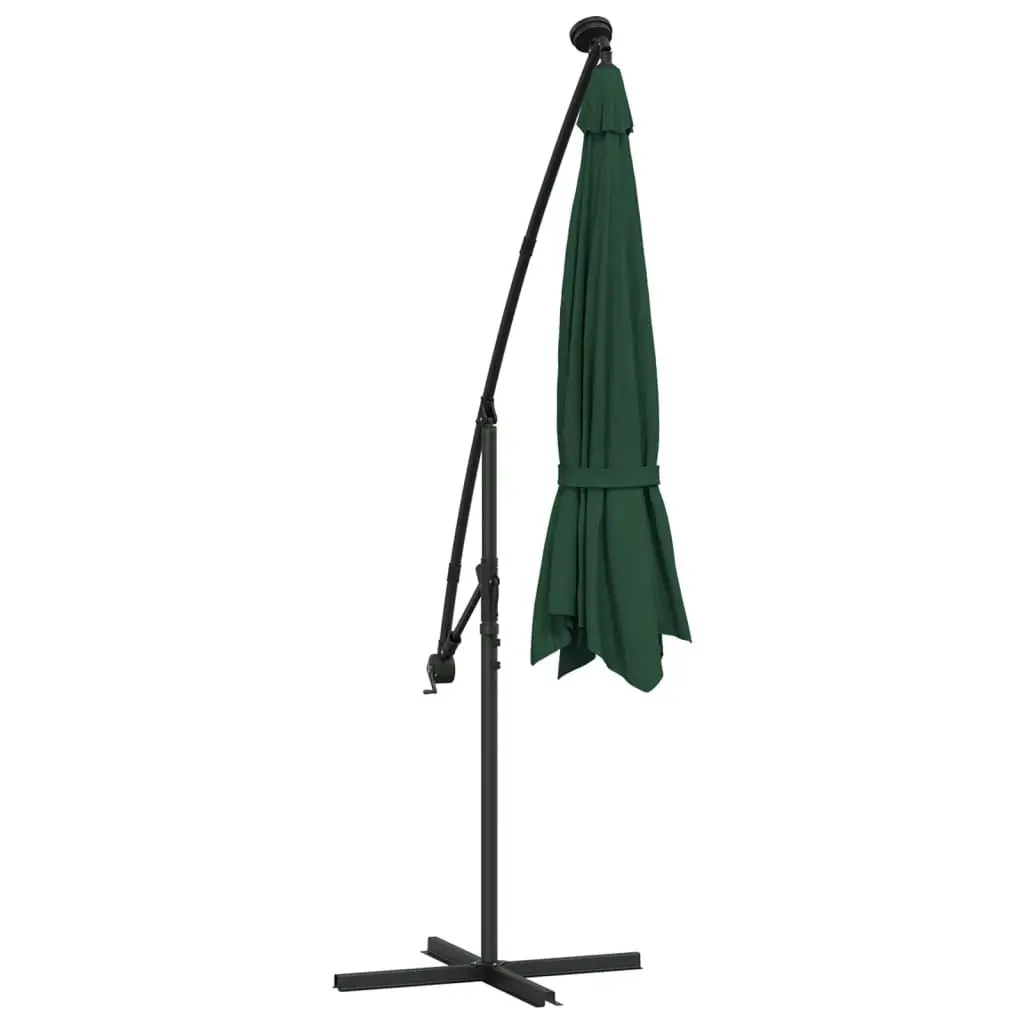 Hanging Parasol with LED Lighting 300 cm Green Metal Pole 42969