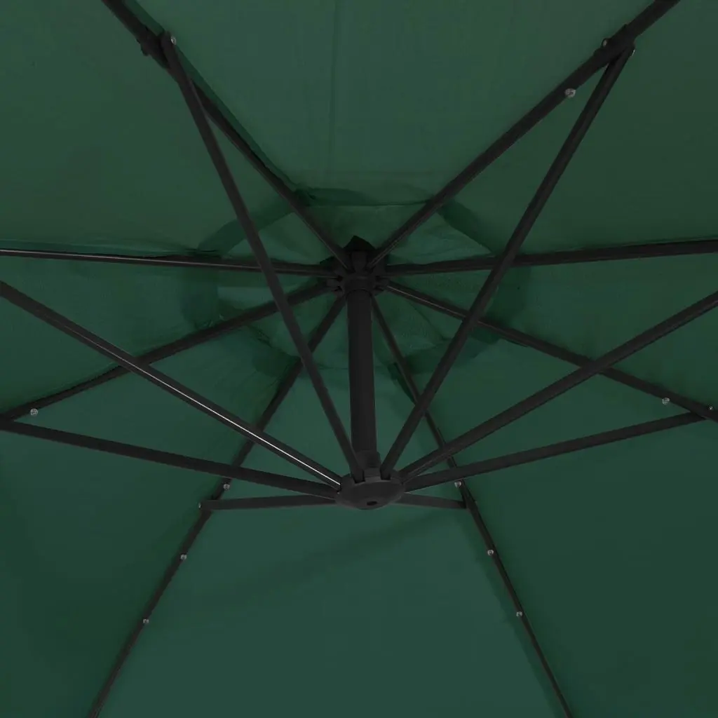 Hanging Parasol with LED Lighting 300 cm Green Metal Pole 42969