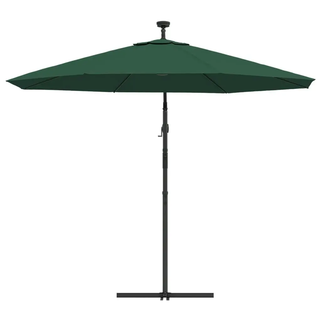 Hanging Parasol with LED Lighting 300 cm Green Metal Pole 42969