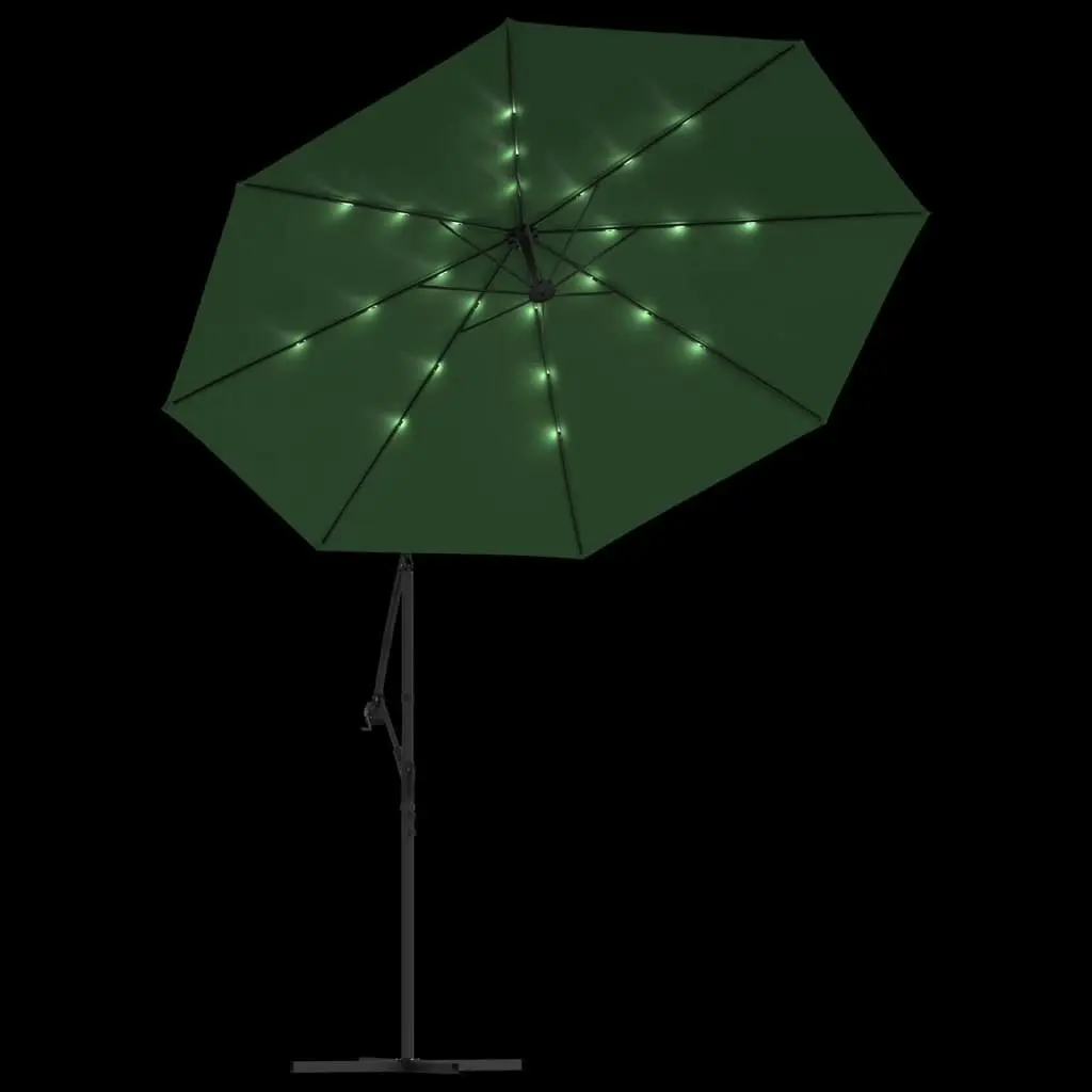 Hanging Parasol with LED Lighting 300 cm Green Metal Pole 42969