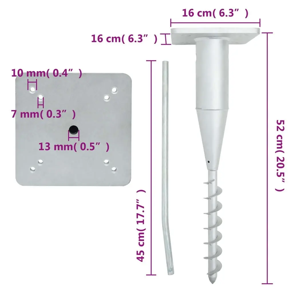 In-Ground Parasol Base with Rod 16x16x52 cm Steel 4003369