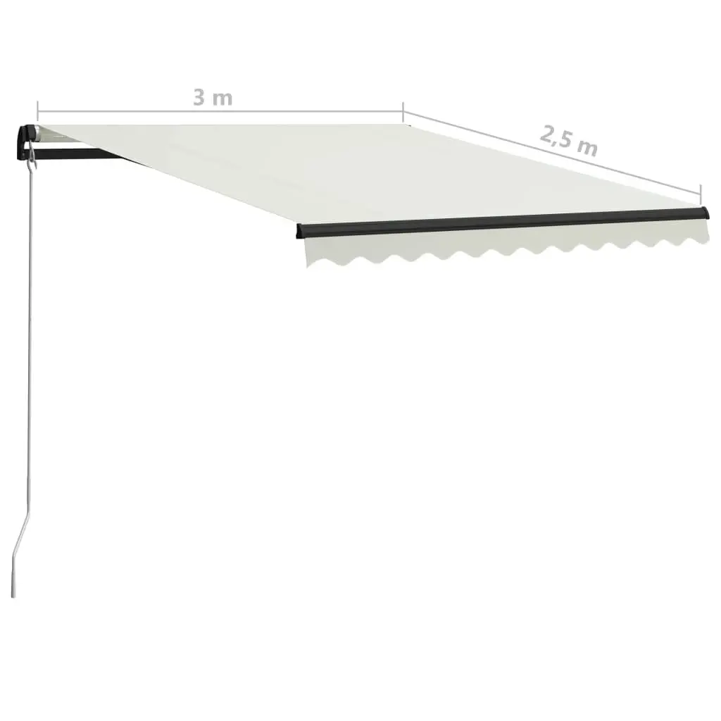 Manual Retractable Awning with LED 300x250 cm Cream 3055221