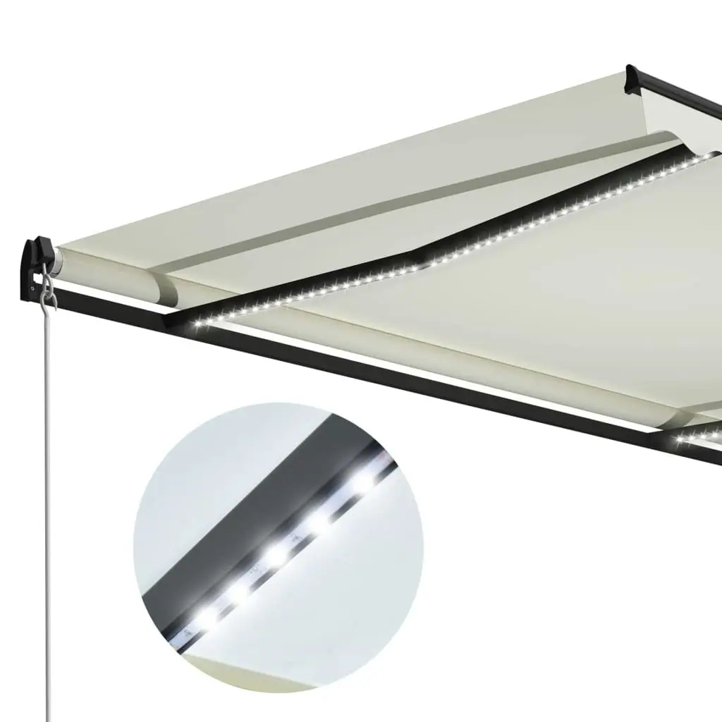 Manual Retractable Awning with LED 300x250 cm Cream 3055221