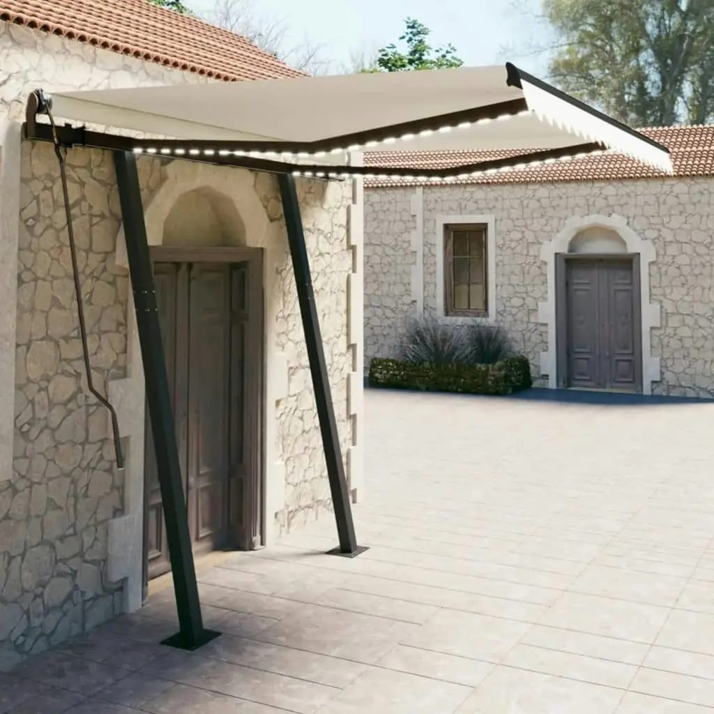 Manual Retractable Awning with LED 3x2.5 m Cream 3070102