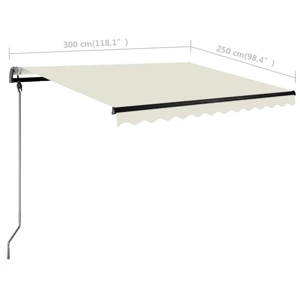 Manual Retractable Awning with LED 300x250 cm Cream 3069702