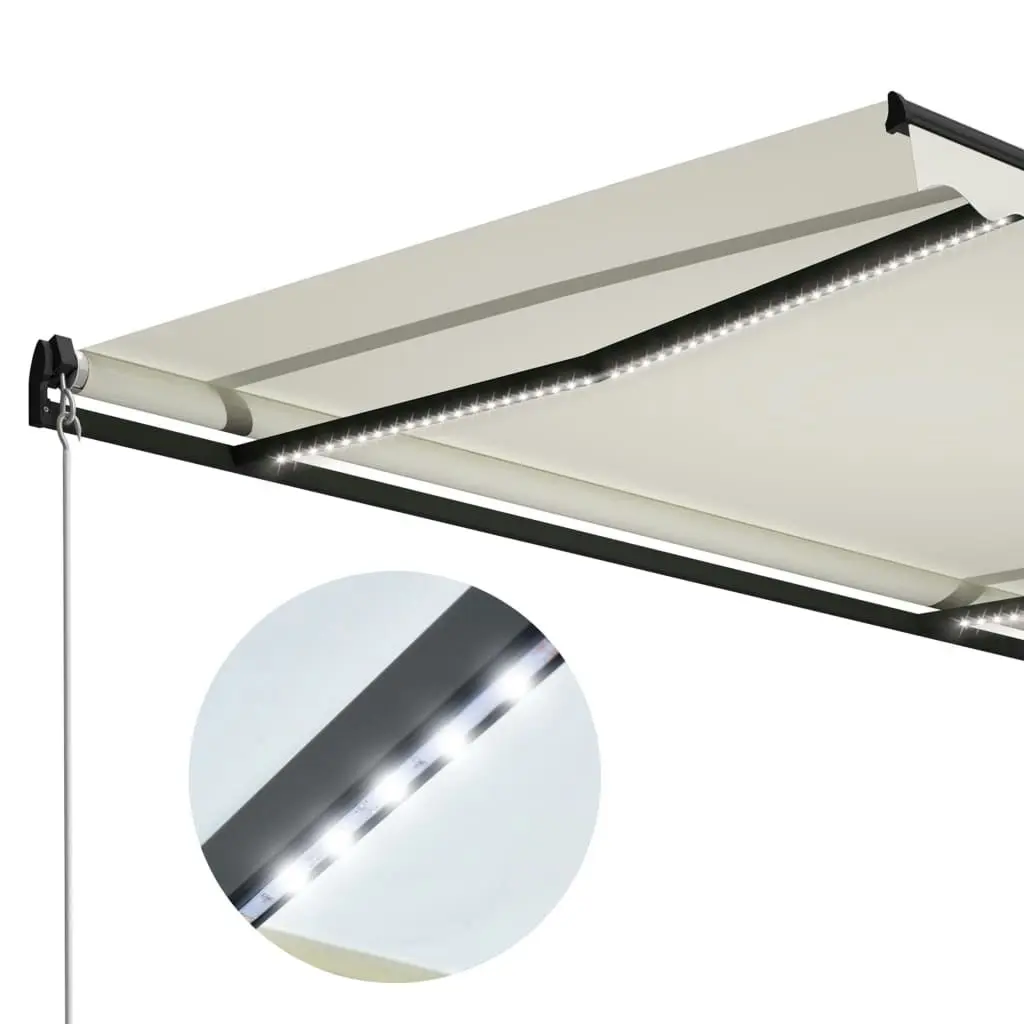 Manual Retractable Awning with LED 400x300 cm Cream 3055228