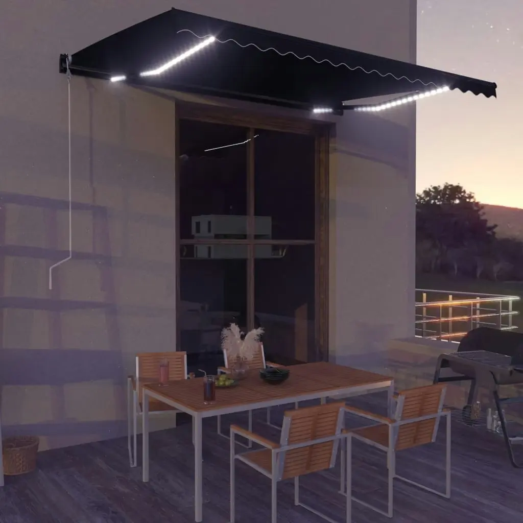 Manual Retractable Awning with LED 450x300 cm Anthracite 3051246