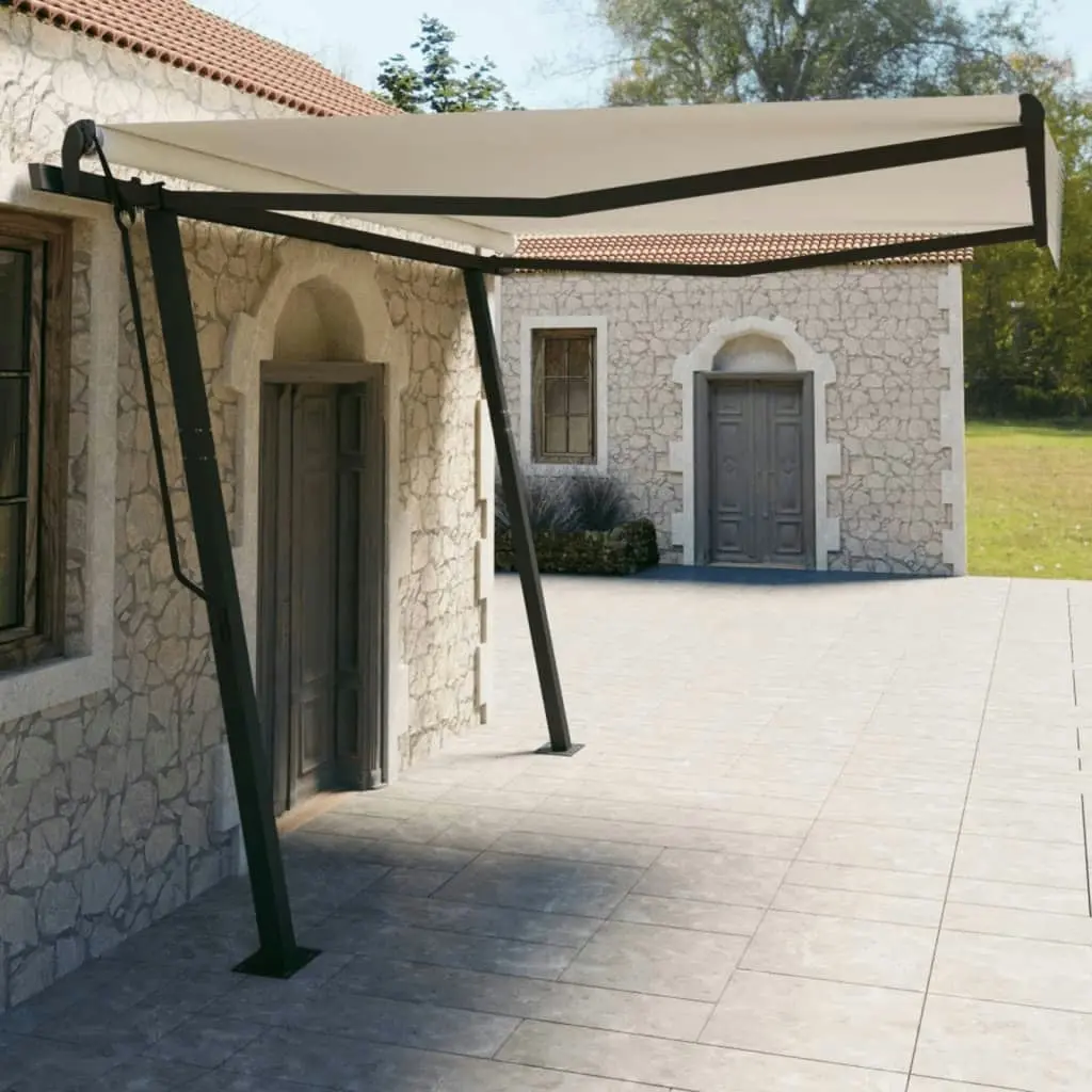 Manual Retractable Awning with Posts 4x3 m Cream 3070137