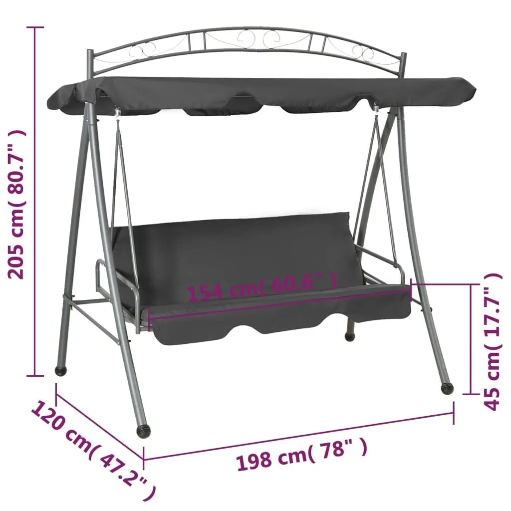 Outdoor Convertible Swing Bench with Canopy Anthracite 198x120x205 cm Steel 45074