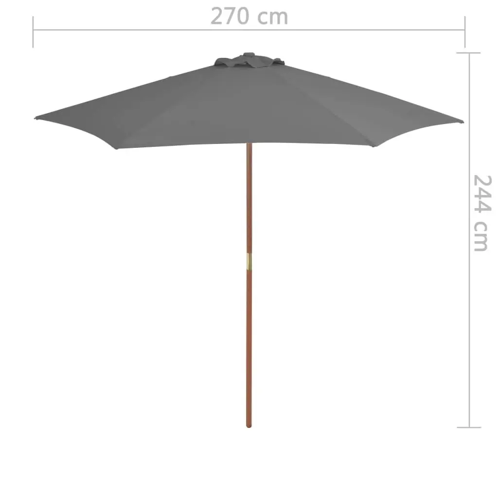 Outdoor Parasol with Wooden Pole 270 cm Anthracite 44515